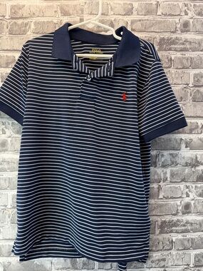 Polo by Ralph Lauren performance Navy &‎ White Striped Polo with Red Pony